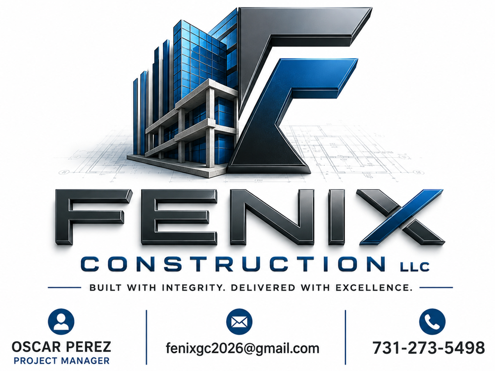 Fenix Construction LLC logo: Built with integrity. Delivered with excellence.